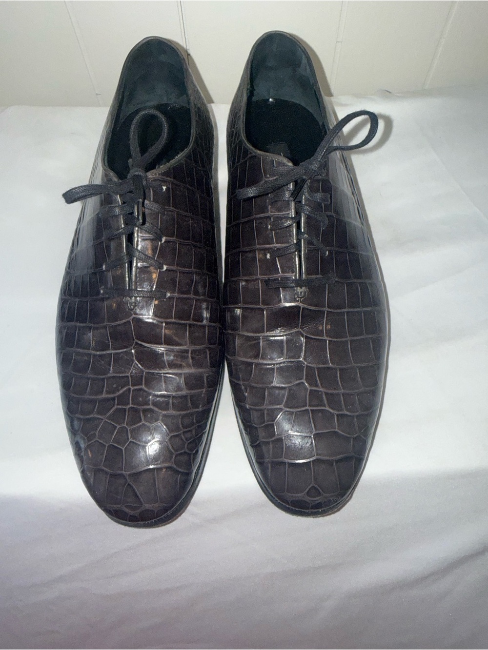 STEFANO RICCI Black Crocodile Leather Oxford Shoes 9 US Men's dress shoes